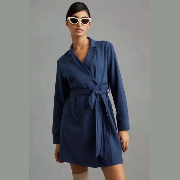 Anthropologie & Cloth & Stone Linen Belted Blazer Dress in Navy NWT - Picture 3 of 6